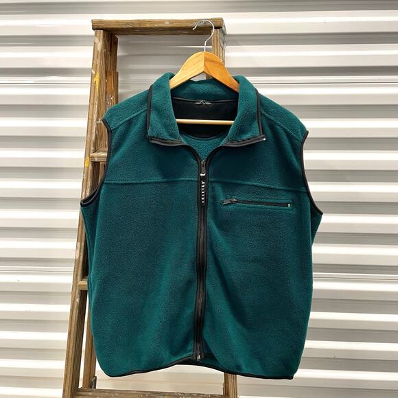 Vintage Cheetah Forest Green Fleece Zip Up Vest - Picture 1 of 3